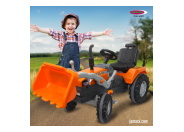 Der Jamara-Trettraktor mit Frontlader Power Drag in orange