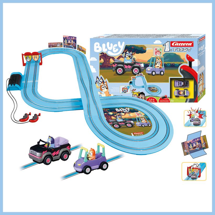 Bluey und Bingo flitzen los – Die TV-Lieblinge starten  auf der Carrera FIRST Strecke