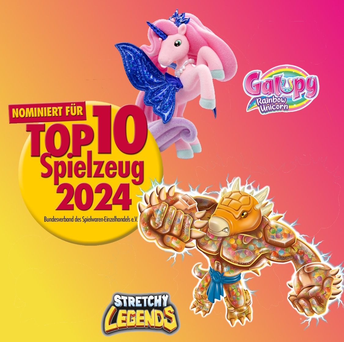 Galupy Rainbow Unicorn & Stretchy Legends nominiert für das Top 10 Spielzeug 2024