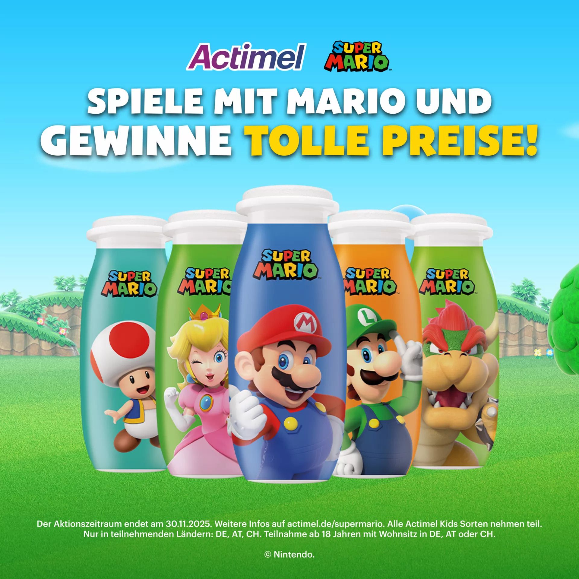 Danone und Nintendo: Marios Pilzkönigreich auf Actimel-Flaschen