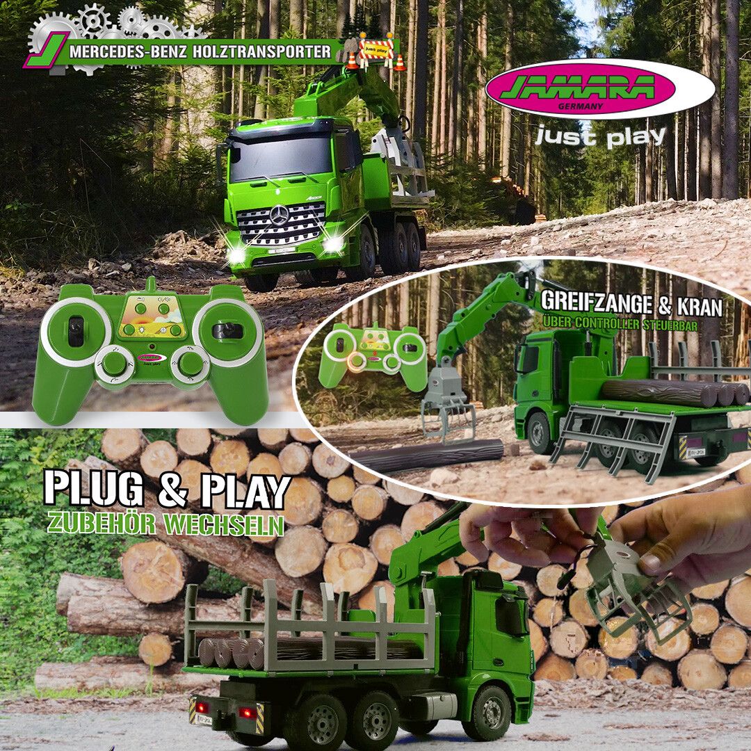 Mercedes-Benz Arocs 1:20 Holztransporter von JAMARA: Highlight für junge Waldarbeiter