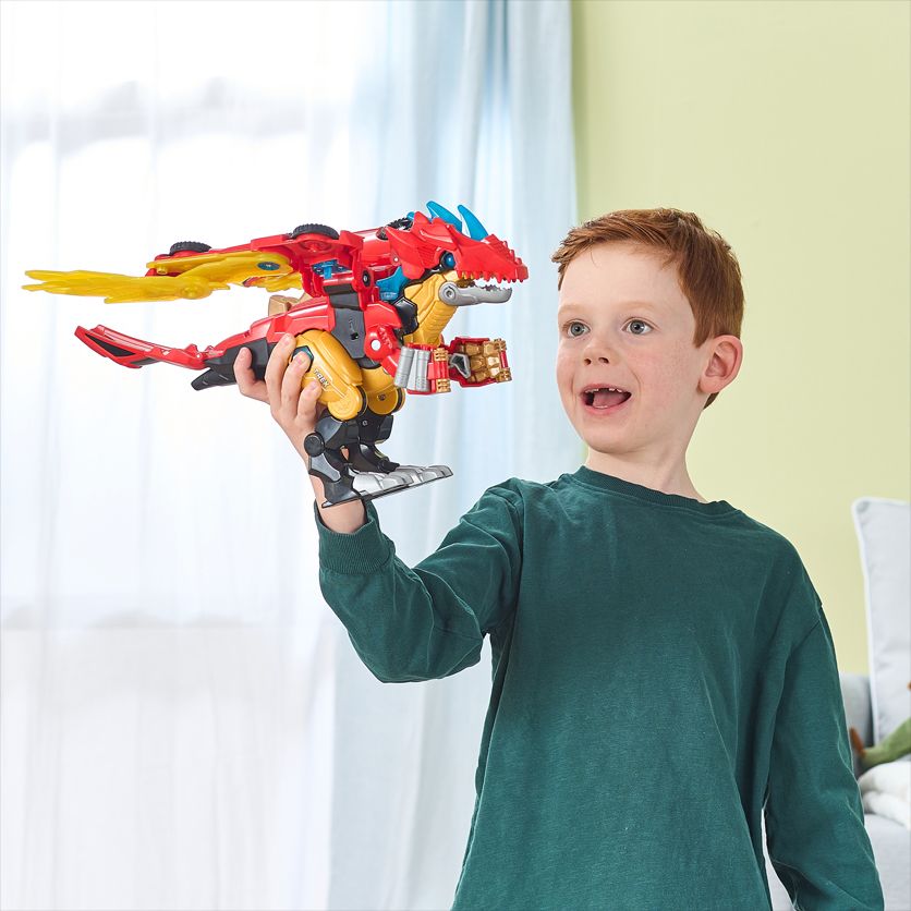 VTech präsentiert den Switch & Go Combo Mega-Drache mit Action-, Sound- und LED-Effekten.