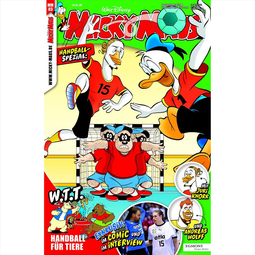 Handball-Comics mit Juri Knorr und Andraes Wolff im Micky Maus Magazin