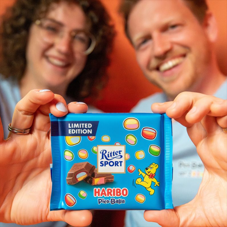 Wenn Schokolade auf Fruchtgummi trifft: HARIBO und Ritter Sport überraschen mit limitierter Pico-Balla-Tafel!