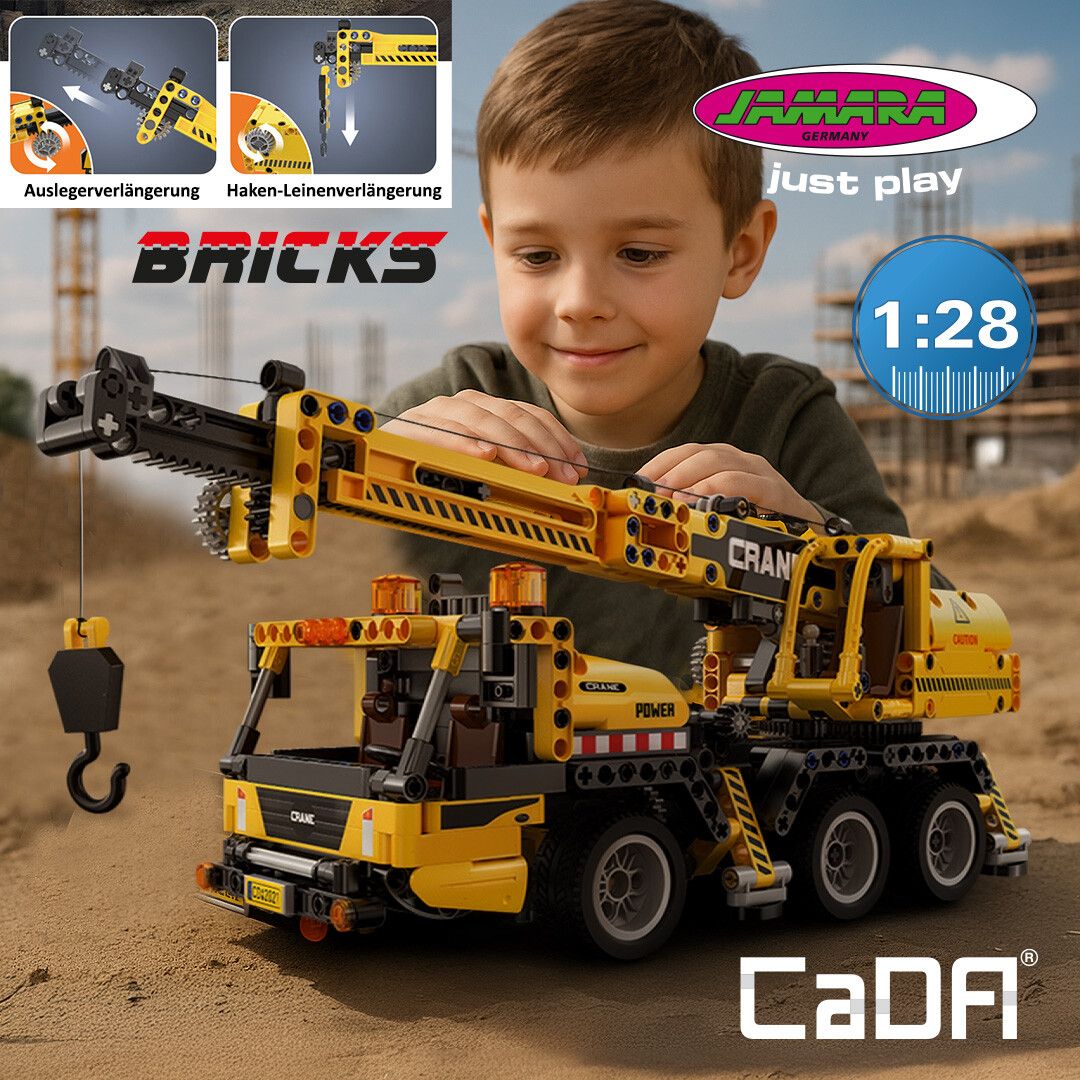 Onlineshop Content Creator sagte: CaDA Mobilkran im Maßstab 1:27 – Technik trifft Spielspaß Stein für Stein